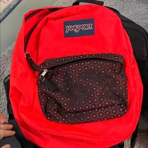 Jansport Red Backpack with Black Front Pocket Pattern
